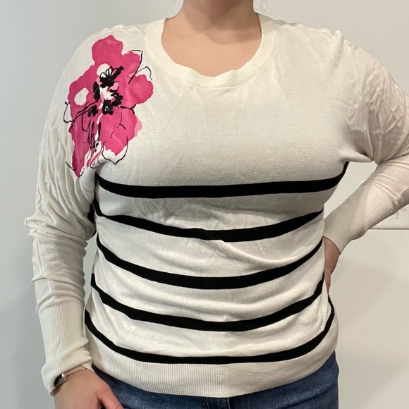 INC International Concepts Striped Floral Super Soft Sweater - Picture 1 of 9